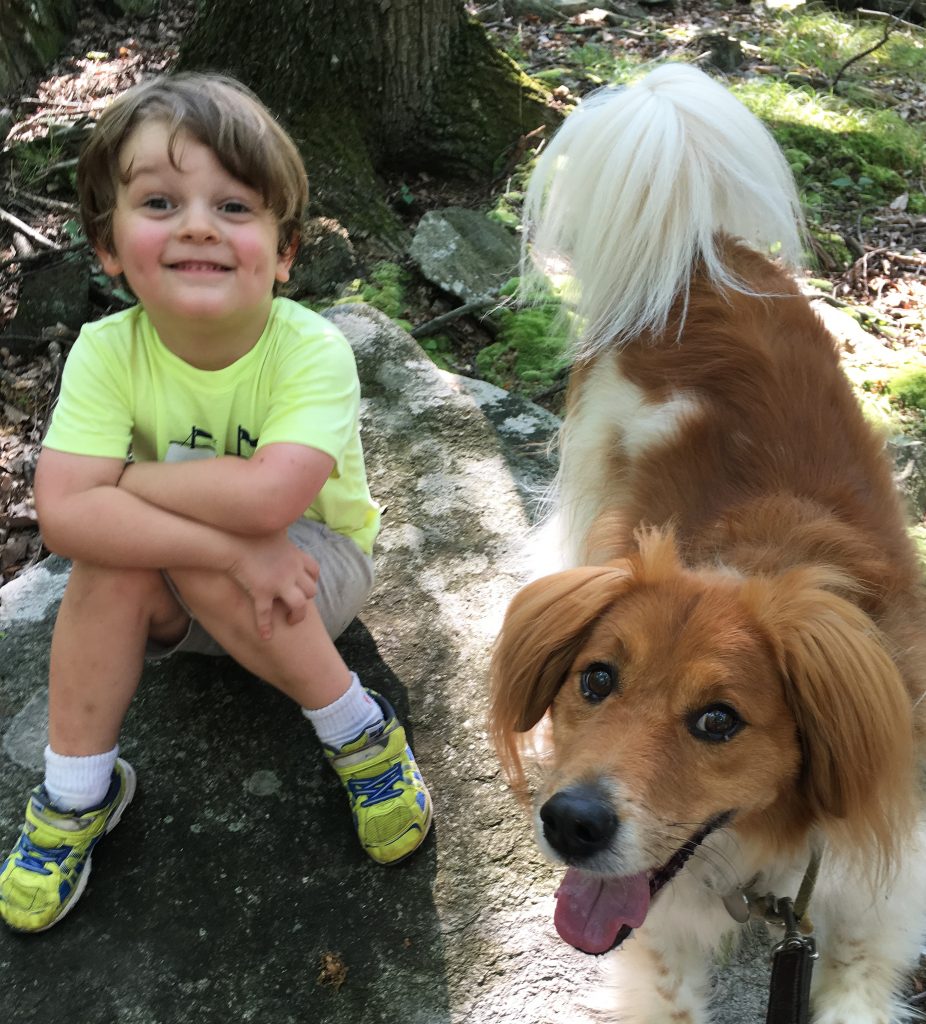 A toddler and his dog, safe and happy